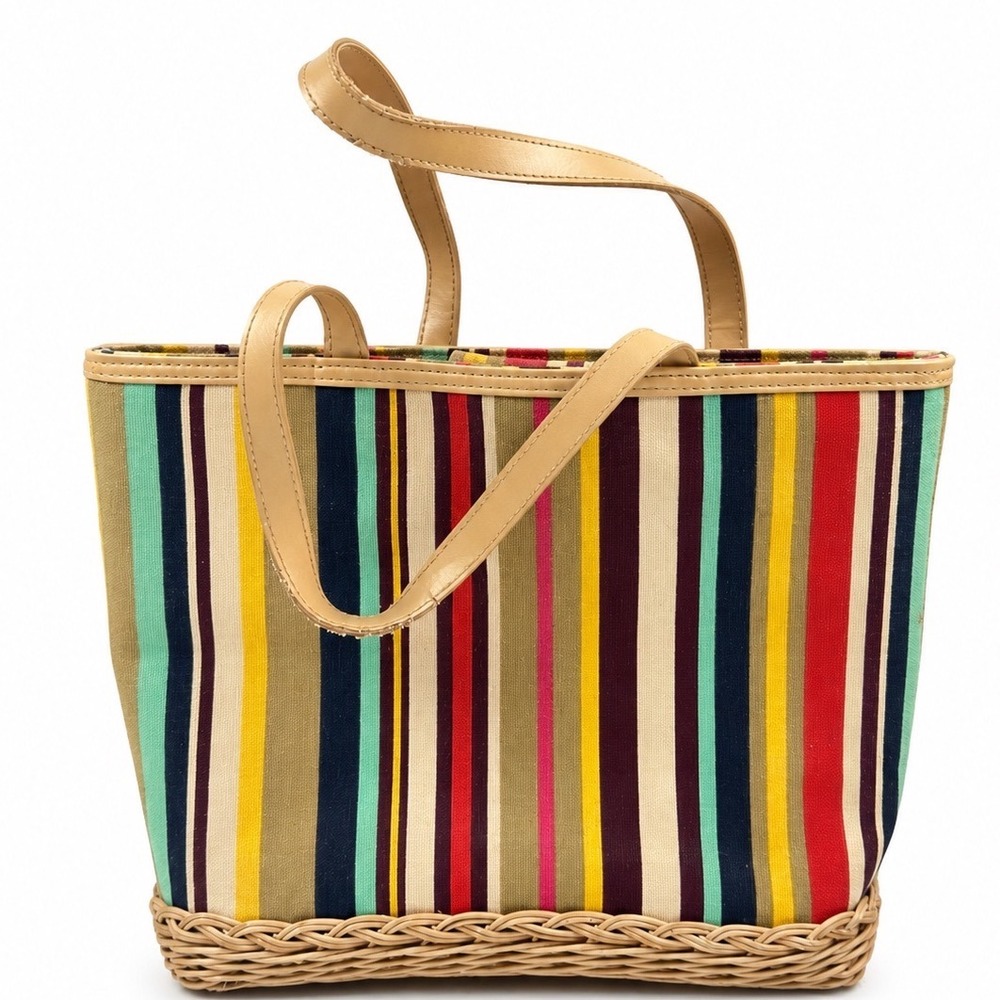 Tianni Vintage Y2K Striped Canvas Multicolor Woven Tote Boho Beach Purse